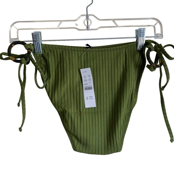 NWT J. Crew Wide Rib Curved Waist Cheeky String Bikini Bottom Rings Green Sz L - Picture 8 of 15